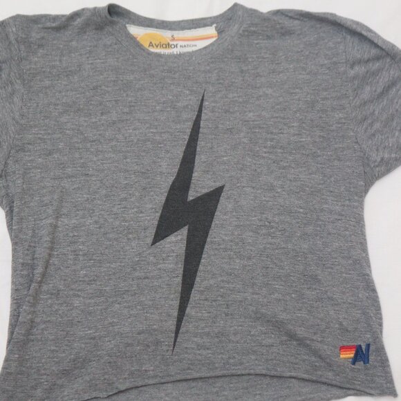 Aviator Nation lightning bolt Crop T-shirt sz. S - Picture 2 of 6